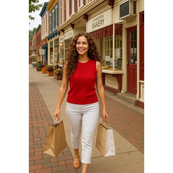 Ann Taylor XS Red Silk Knit Sleeveless Top Vintage Minimalist Tank Classic Chic - Picture 5 of 13